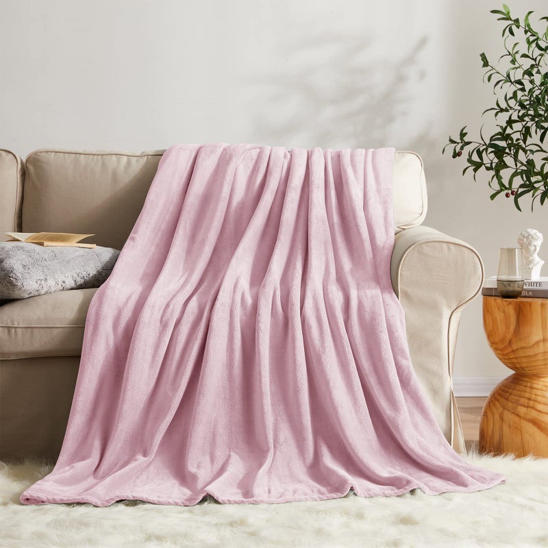 KMUSET Fleece Blanket Throw Size Pink Lightweight Super Soft Cozy Luxury Bed Blanket Microfiber - Image 2